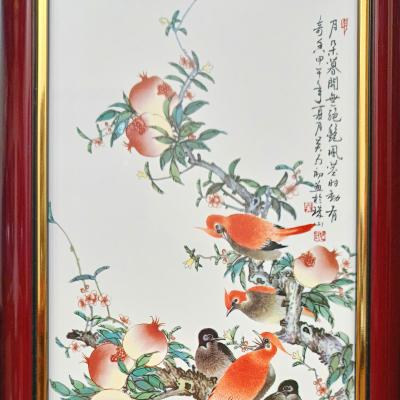 tranh sứ hoạ tiết chim hoa tứ quý
